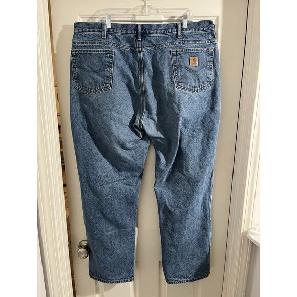 Carhartt Flannel Lined Jeans Workwear Men’s 42X32 Relaxed Fit Light Washed Denim - Picture 4 of 7